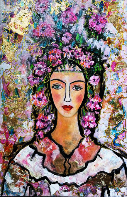 Primavera - Stefania Pinci olio e foglia oro su tela 35x50 cm [800€]